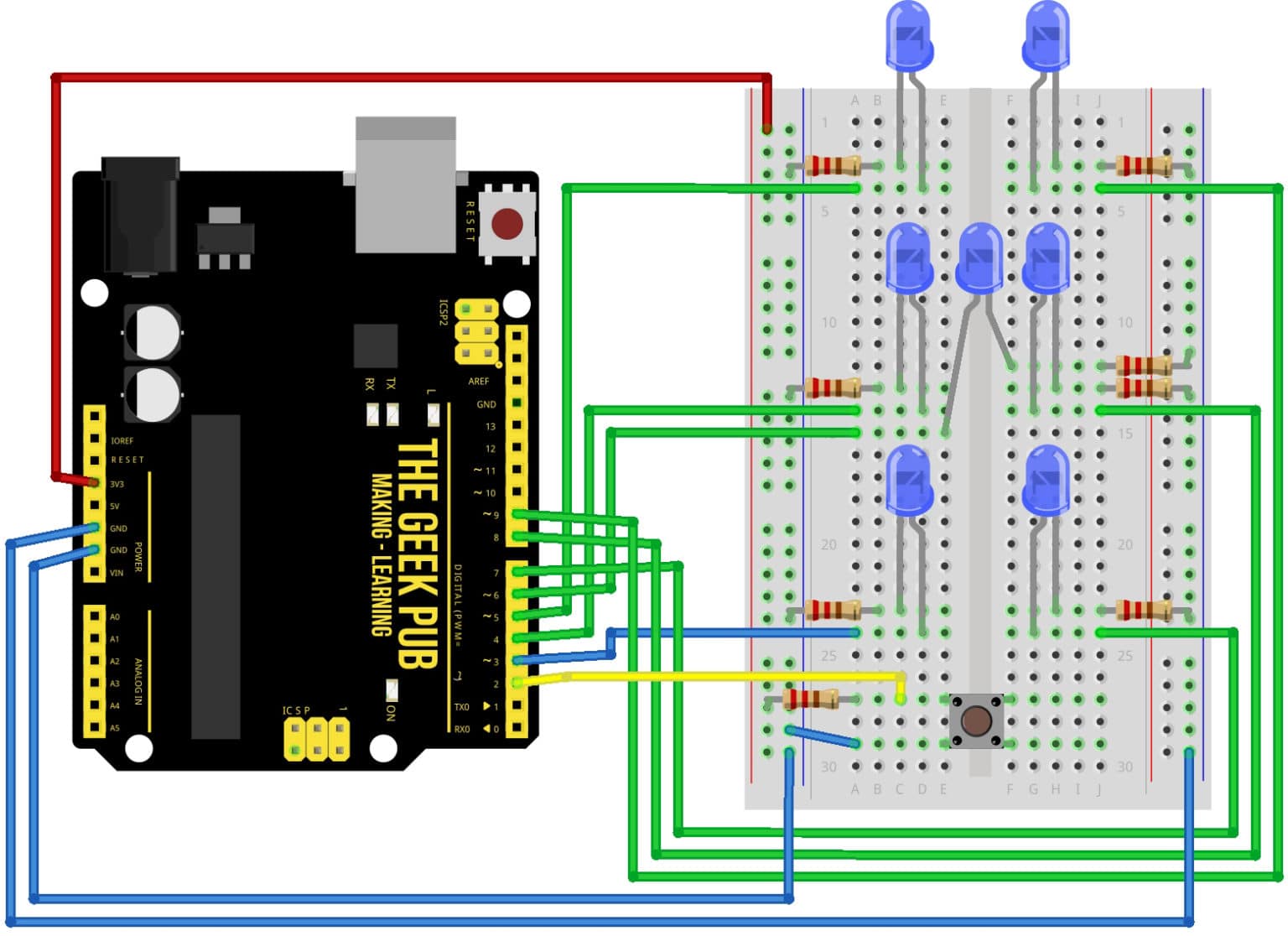 Easy Arduino Dice Circuit - The Geek Pub